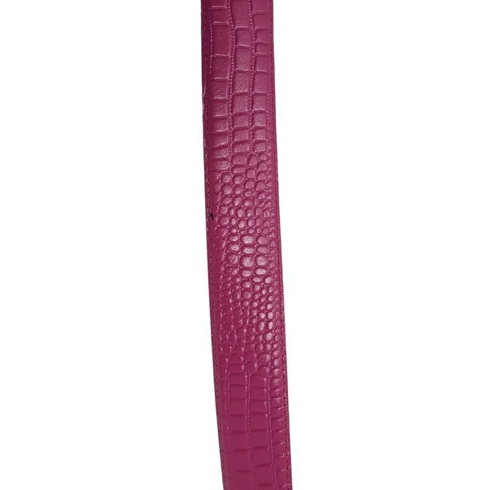 Vintage 80's Genuine Leather Belt L‎ Fuchsia Hot Pink Croc Embossed Barbiecore